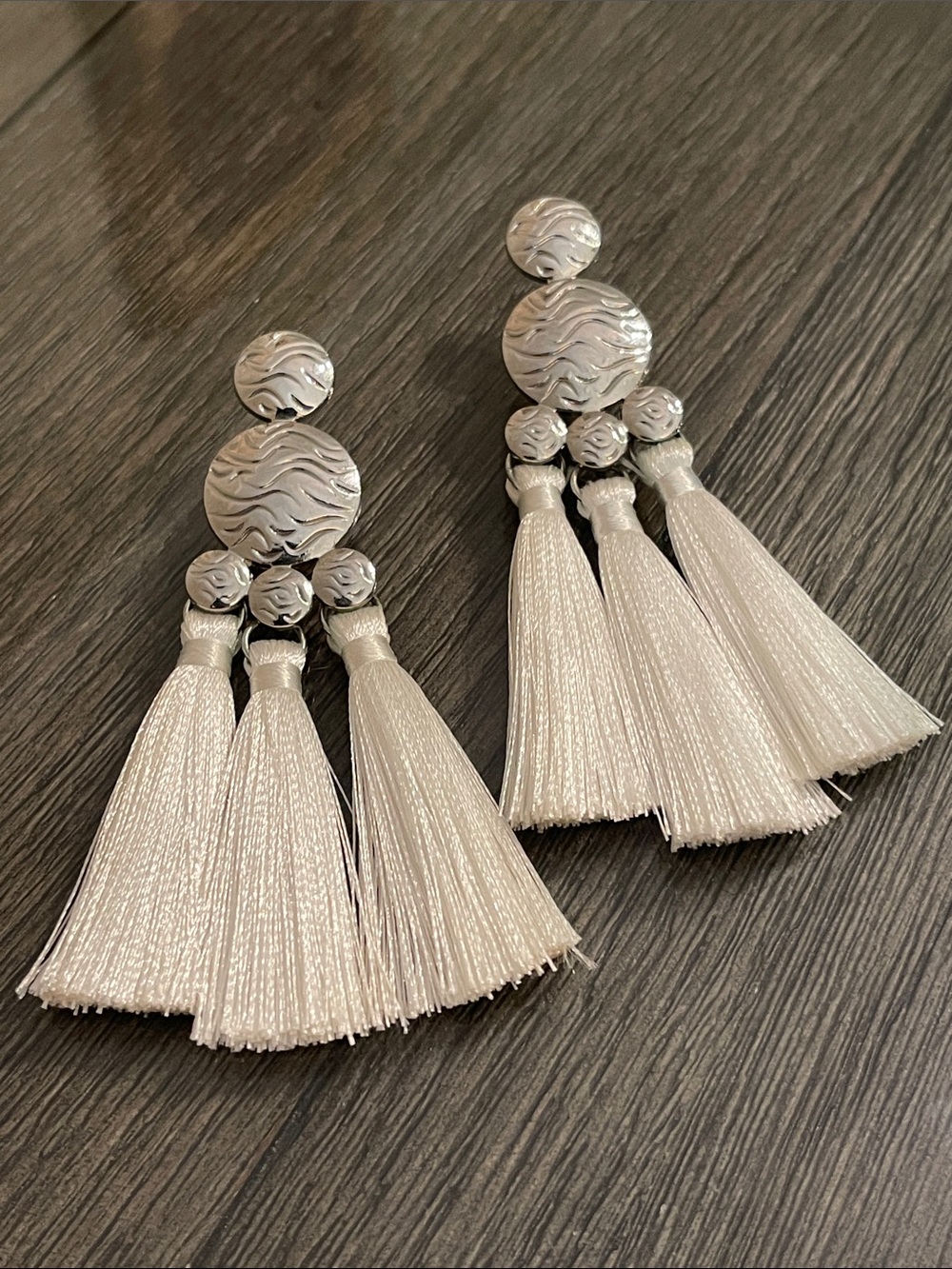 Boutique Style Silver-tone Bohemian White Tassel Earrings